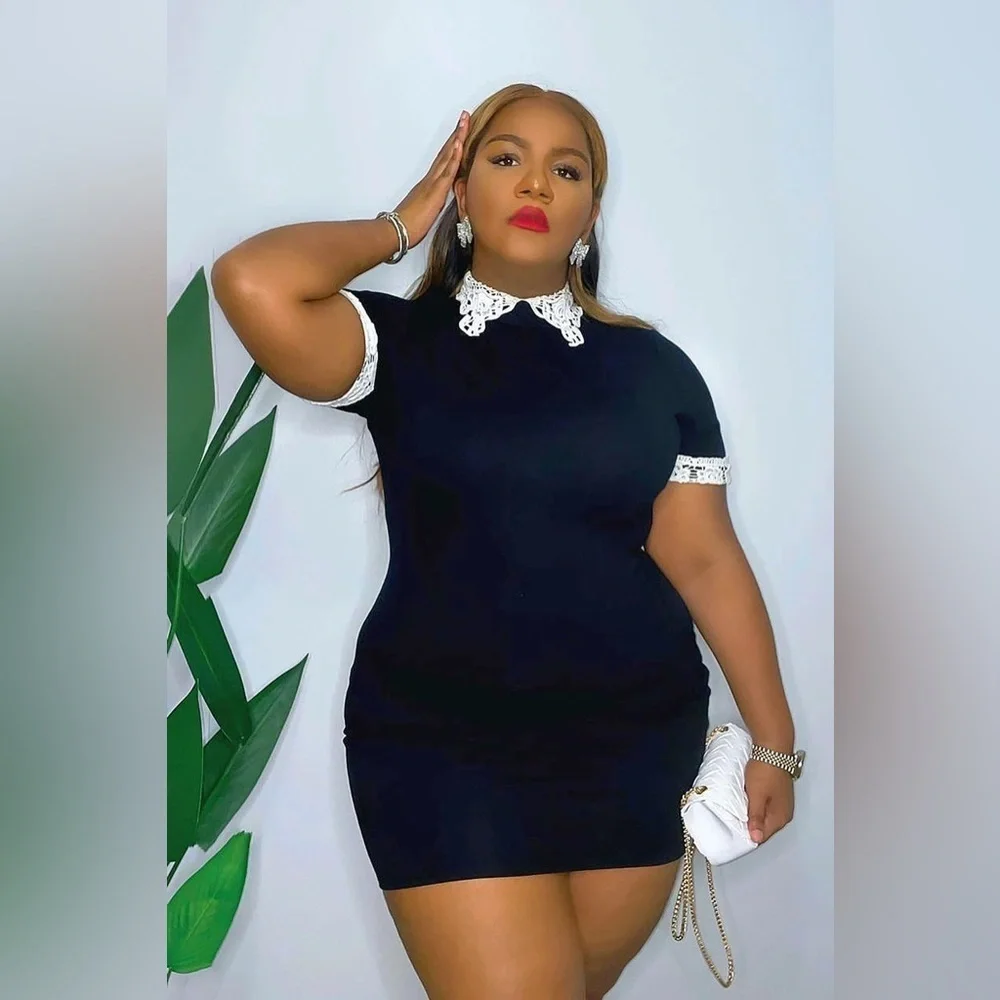 Wednesday Collar Body Sculpting Dress - Black/Ivory NWT 109.00 Costume
